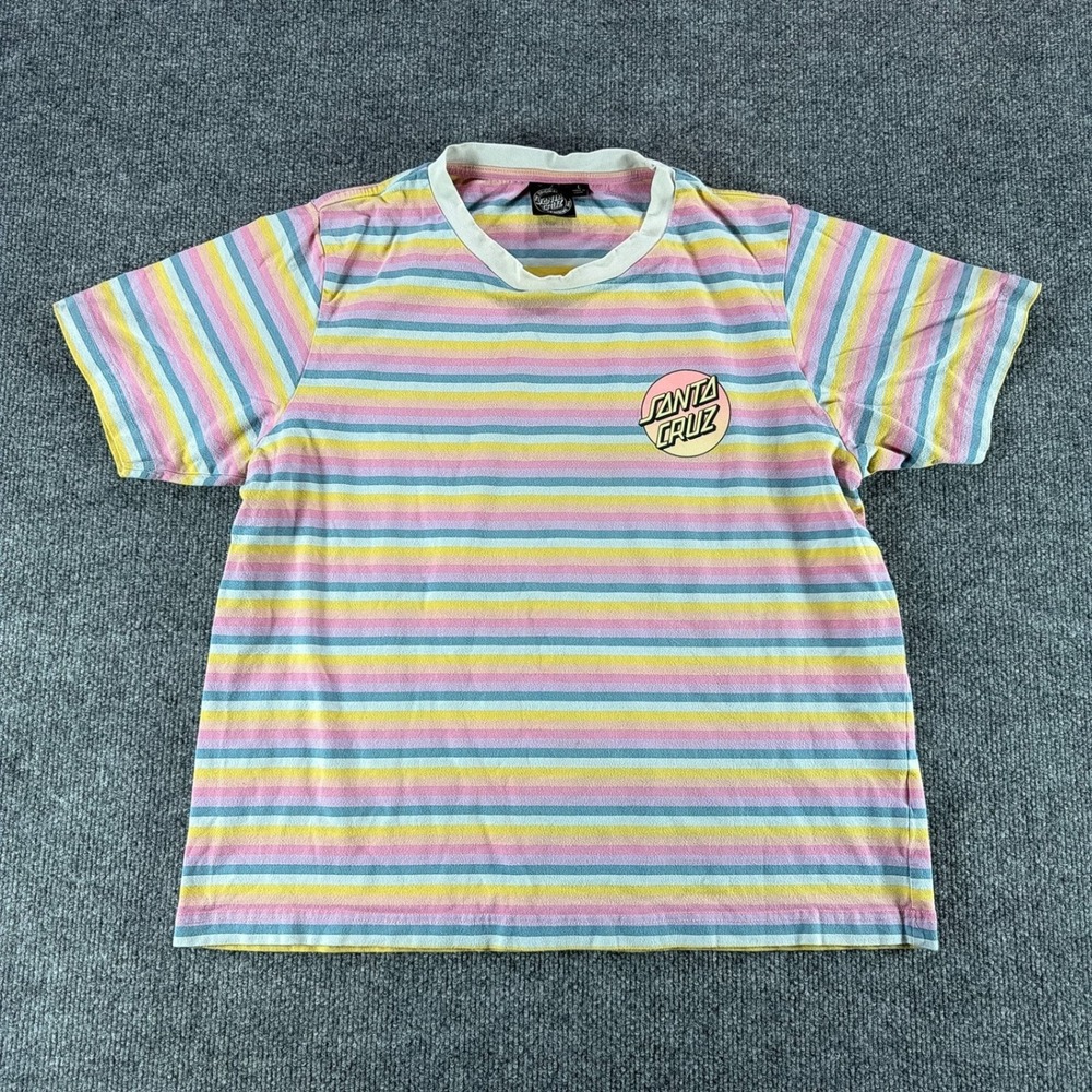 Santa Cruz Womens Pastel Striped Logo T-Shirt Large Short Sleeve Skate Tee Multi